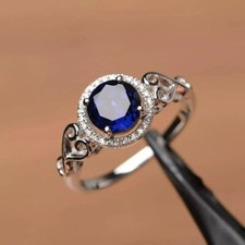 2Ct Round Cut Lab-Created Blue Sapphire Engagement Ring 14K White Gold Plated