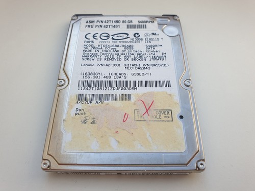 Lenovo / HGST 80GB Festplatte SATA 2,5 Zoll 5400 RPM 8MB HTS541680J9SA00 42T1491