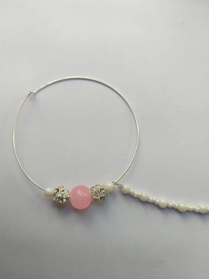 Anillo de nariz nupcial indio enchapado en plata con aro de cadena piercing Nath joyería rosa Foto 4 de 4