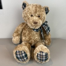 Vintage 1980s Pendleton Plush Teddy Bear By Gund Beige Plaid Bow Feet Ears 20  