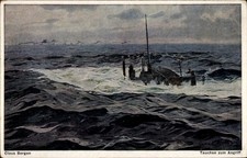 Künstler Ak Bergen, Claus, Deutsches U Boot, Tauchen zum Angriff - 11485991
