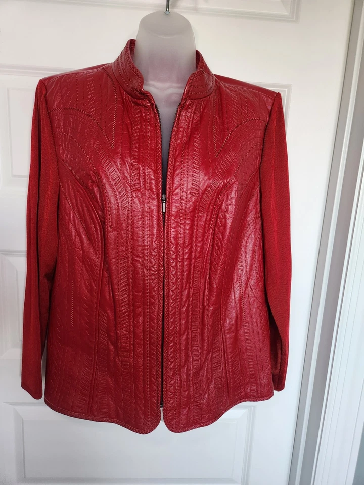 Chaqueta Peter Nygard Puntada Roja Cuero Y Manga Tejida Cremallera Talla XXL Foto 3 de 4