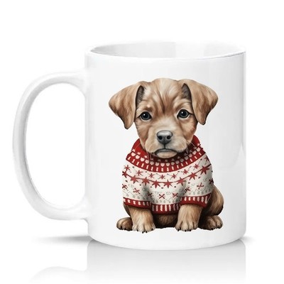 Welpe im Weihnachtspullover Unisex 11 Unzen Keramiktasse Hundeliebhaber Geschenk für Sie & Ihn