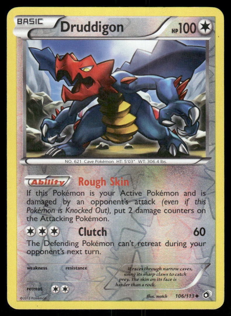 2013 Pokemon Druddigon Uncommon Legendary Treasures 106/113 Reverse Holo DMG