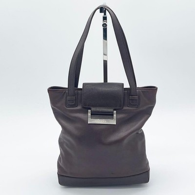 LOEWE Hand Bag Tote Bag Leather Dark Brown Womens Silver Hardware From Japan