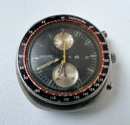 SEIKO 6138-0011 UFO Automatic Chronograph Watch Vintage Mens Black Dial 21 J