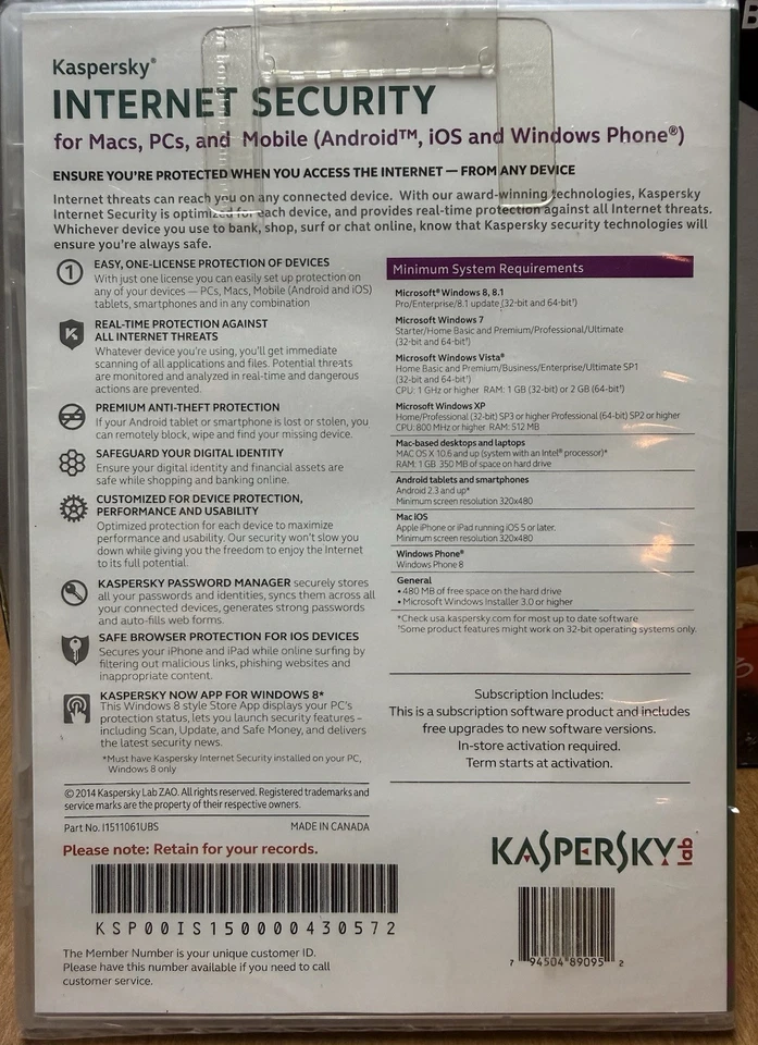 Kaspers Internet Security Premium Protection 3 Devices 2014 Sealed MAC iOS & - Image 4 of 4