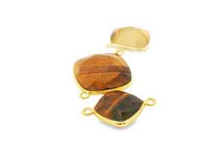 Authentic Tiger Eye Cushion Connector Bezel Setting (12mm, 15mm, 18mm) - Gold Plated Over
