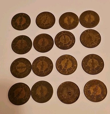 1935 - 1950's Peruvian 1/2 Sol de Oro coin Lot of 16 Brass