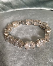 Vintage MONET Late 1940s Silver Plated Bracelet With Clear Crystal Stones 
