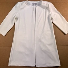 Sag Harbor Blazer Womens Medium White Thigh Length Cardigan Flat Front Open Face