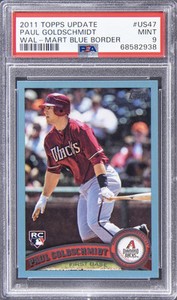 2011 TOPPS UPDATE WAL-MART BLUE BORDER #US47 PAUL GOLDSCHMIDT ROOKIE RC PSA 9