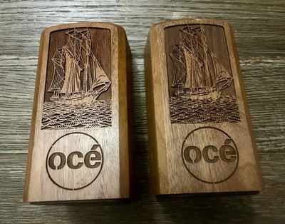 Vintage Ship Bookends Lasercraft Laser Engraved Wood Nautical World Map Oce