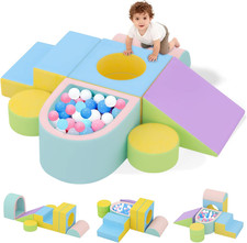 Toddler Climbing Toys Indoor, 6-Piece Baby Foam Climbing Blocks with Ball Pit, C