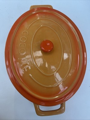 Orange Oval Cocotte Keramik Kasserolle Eintopfform & Deckel für Zuhause Küche 24cm Breit