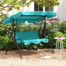 3-Seat Canopy Patio Swing Glider Hammock in Blue for Backyard Relaxation