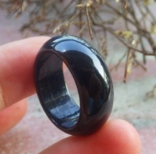 Certified Black Burma Natural A Jadeite Jade Round Circle Ring NO. 7.5    417036