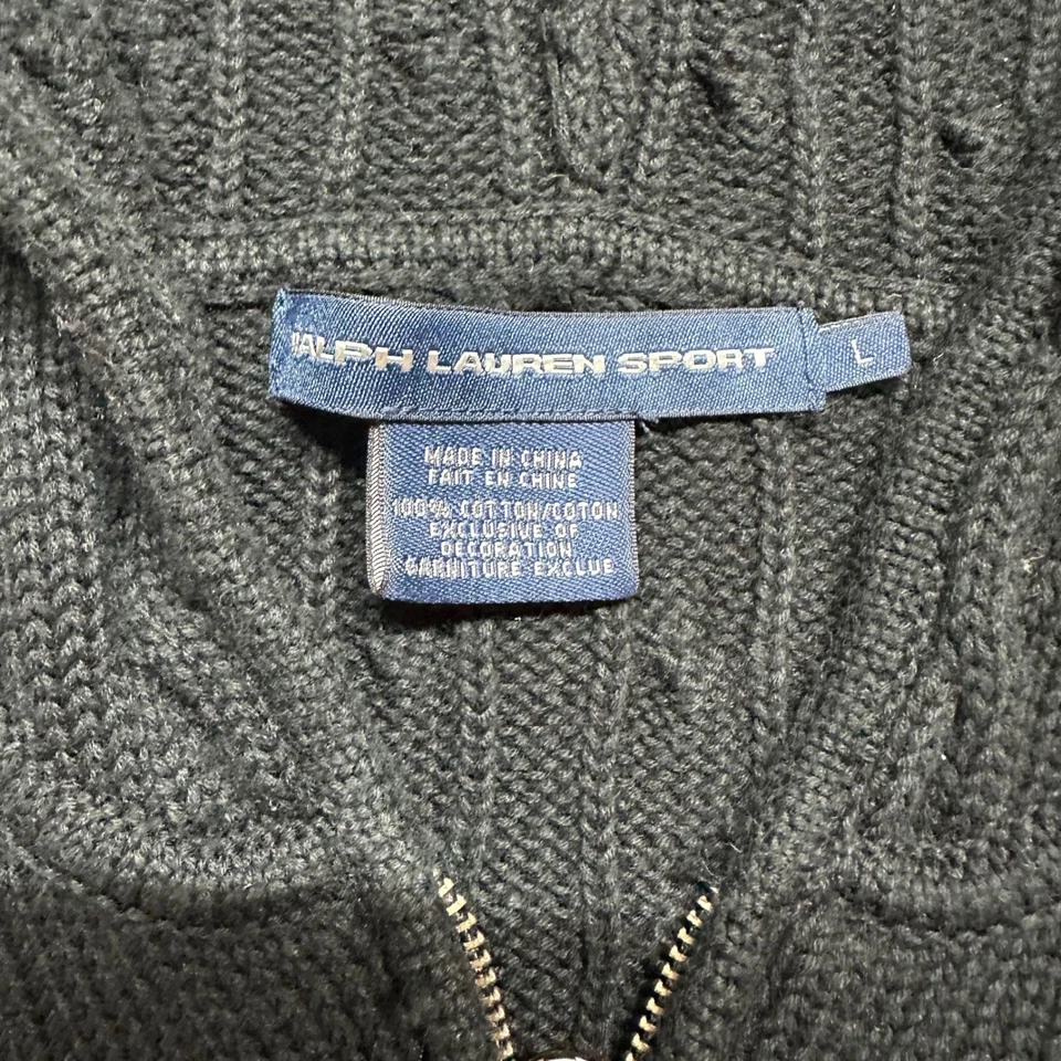 Moletom com capuz feminino vintage Ralph Lauren Sport preto malha cabo grande zíper rosa pônei preppy - Imagem 2 de 4