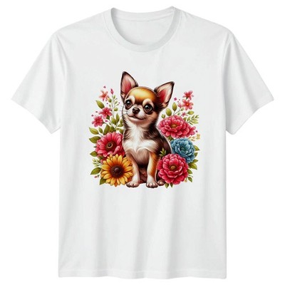 Süßer Chihuahua Welpe Hund umgeben Damen T-Shirt Chihuahua Blumen Hund
