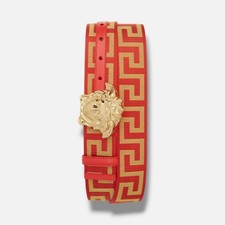 Versace Men's Red First Line La Medusa La Greca Web Belt Size 95/38