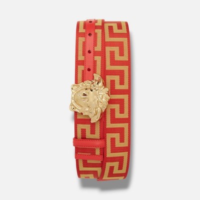 Versace Men's Red First Line La Medusa La Greca Web Belt Size 95/38