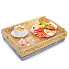 Bamboo Lap Tray with Detachable Cushion & Handles 16"x12.2"Breakfast Bed