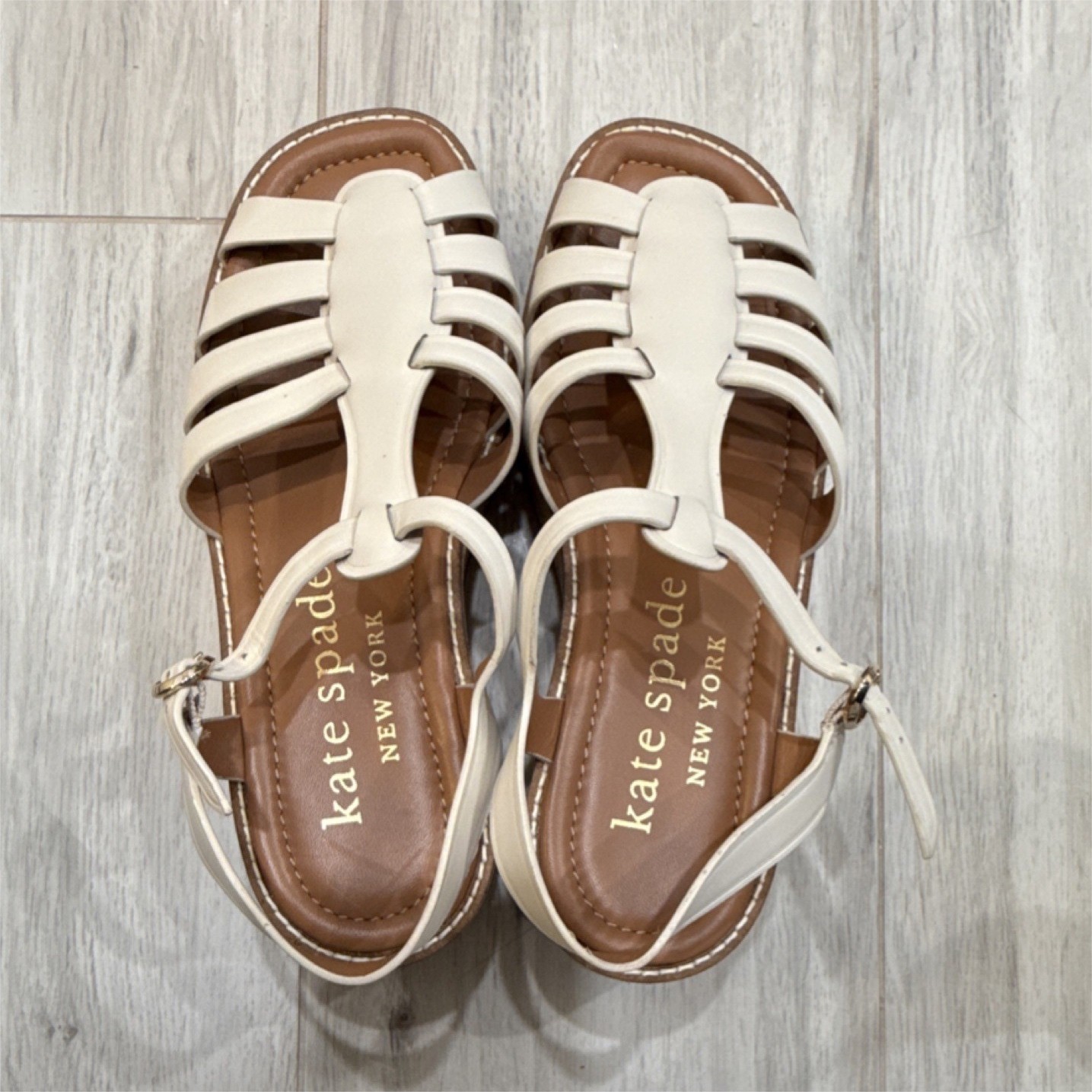 Kate Spade New York Cream Strappy Wedge Sandals Ankle Strap Buckle Adjustable