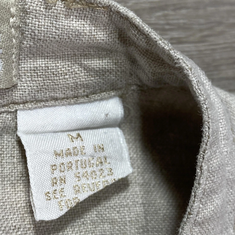 GAP Linen Shirt Mens Medium Beige Band Collar Long Sleeve Button Made Portugal - Image 3 of 4