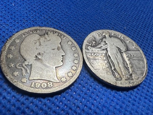 1908 d Barber and 1929 Liberty quarters #6
