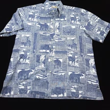 Reyn Spooner -Limited National Parks Camp Shirt -M- Blue White Yellowstone Aloha