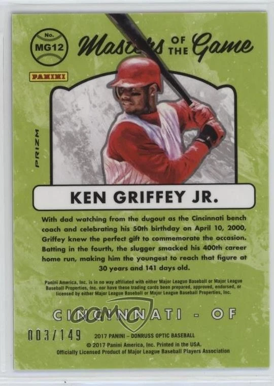 2017 Panini Donruss Optic Masters of the Game Blue Prizm /149 Ken Griffey Jr HOF - Image 2 of 2