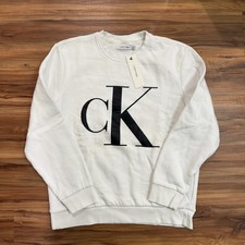 Sudadera Para Hombres Calvin Klein CK Logo Algodón Polar Grande Blanca