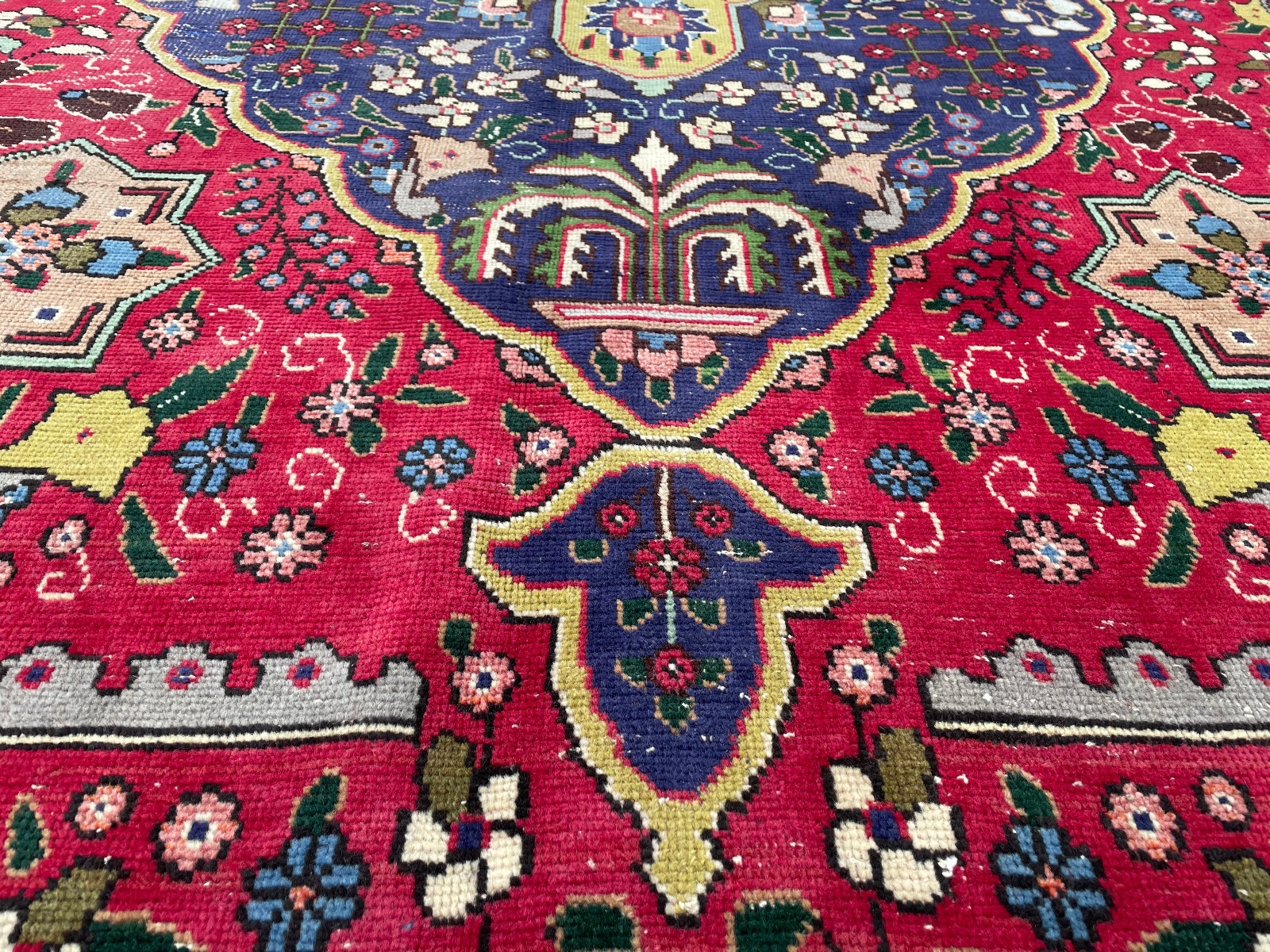 8x10 VINTAGE ORIENTAL RUG RED HANDKNOTTED WOOL blue antique old real