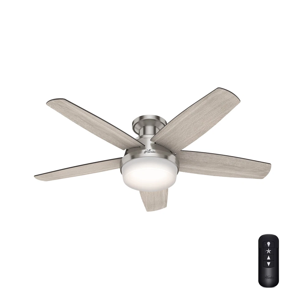 Hunter Fan 48 inch Low Profile Brushed Nickel Ceiling Fan with Light and Remote