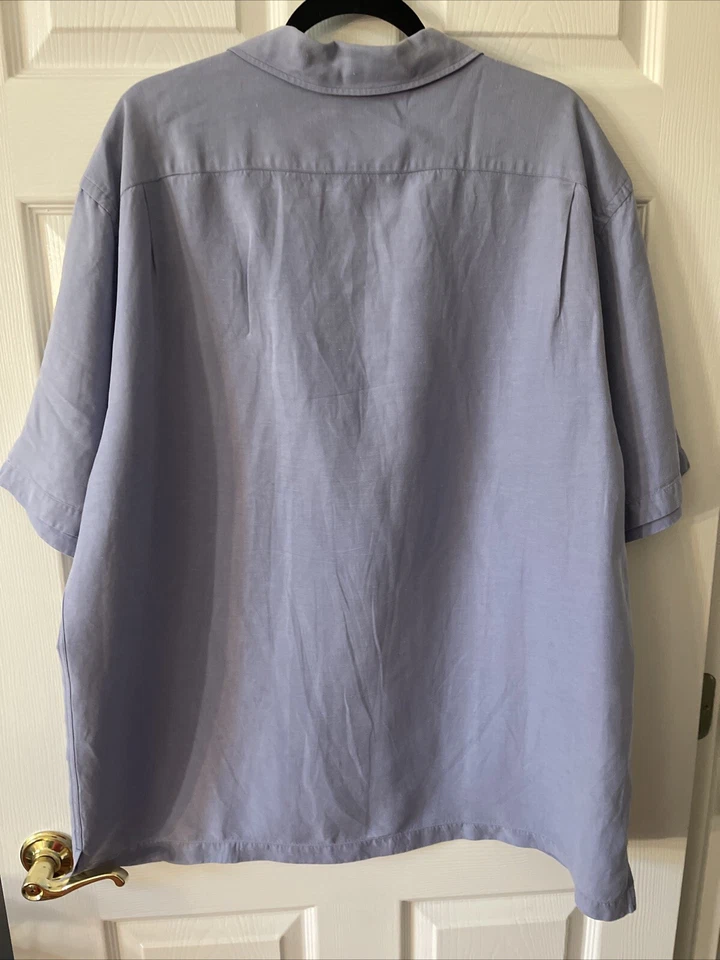 Daniel Cremieux Men Shirt XL Button Silk/Linen Blend Short Sleeve Pocket Blue - Image 3 of 4