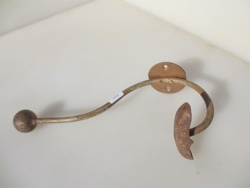 Large Vintage Iron Coat Hook Hat Hanger Old French Antique 11"H - Picture 9 of 13