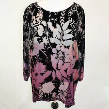 Citron Santa Monica Plus English Garden burned Velvet Raspberry Sheer Blouse 2X