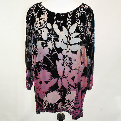Citron Santa Monica Plus English Garden burned Velvet Raspberry Sheer Blouse 2X
