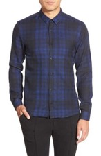 Hugo Boss 164199 Men's HUGO 'Ero' Slim Fit Blue Plaid Sport Shirt Size X-Large