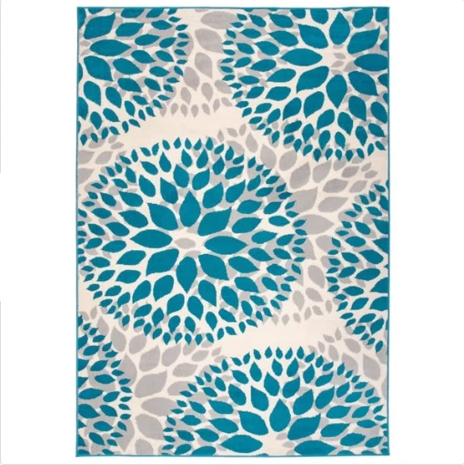 Modern Circles Cream Floral Area Rug Transitional Casual Style 2' X 3' Blue - Image 2 of 4