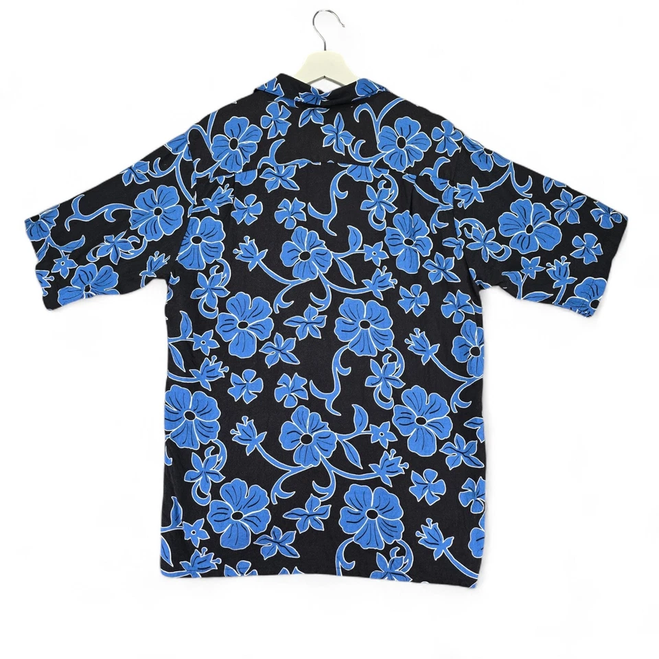 Гавайская рубашка Hana Bay мужская средний размер тропический цветочный узор на пуговицах SS синяя черная - Изображение 2 из 4