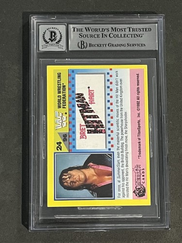 BRET HART 1992 MERLIN GOLD WWF SIGNED AUTOGRAPHED CARD BAS AUTHENTIC GEM MINT 10 - Picture 2 of 2