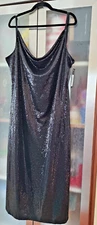NWT Bebe Women's Dress Size 2X Black Sequin Slip on Cowl Neck Cocktail 52"Long