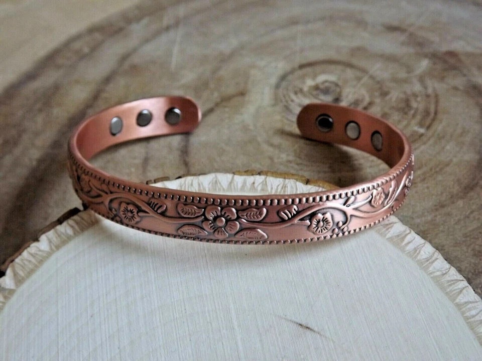 Pulsera magnética de cobre puro para terapia del dolor de artritis brazalete energético flor Foto 2 de 4