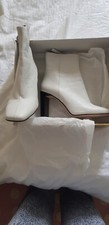 Ladies White Leather Ankle Boots Size 8