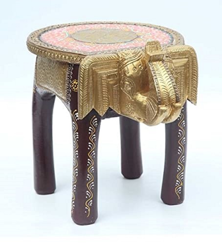 Indian Hand Painted Brown Elephant Shape Stool Wooden Stool Room Side Stool - Picture 6 of 7