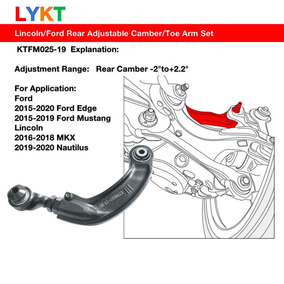 LYKT 2pcs Rear Adjustable Camber Arms Spherical KitFor Ford Mustang/Edge&Lincoln Foto 2 de 4