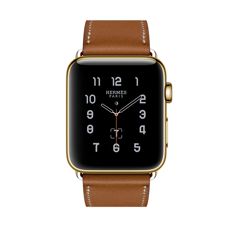 24K Gold Plated SERIES 8 HERMES Apple Watch 45mm Fauve Single Tour Brown  Leather