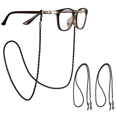 3 Pack Braided Leather Eyeglasses Holder Straps Around the Neck