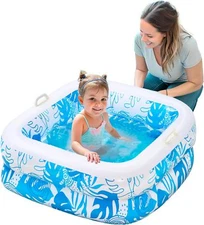 Inflatable Kiddie Pool for Kids, 32"x32"x8.5" Swimming Pool with Soft Pad